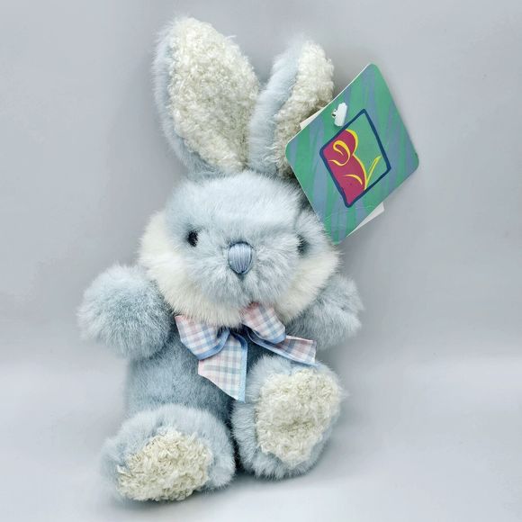 Kmart Bunny Rabbit Plush Easter Vintage 8" Blue Gingham Bow Blue Eyes Soft Toy - Picture 1 of 8
